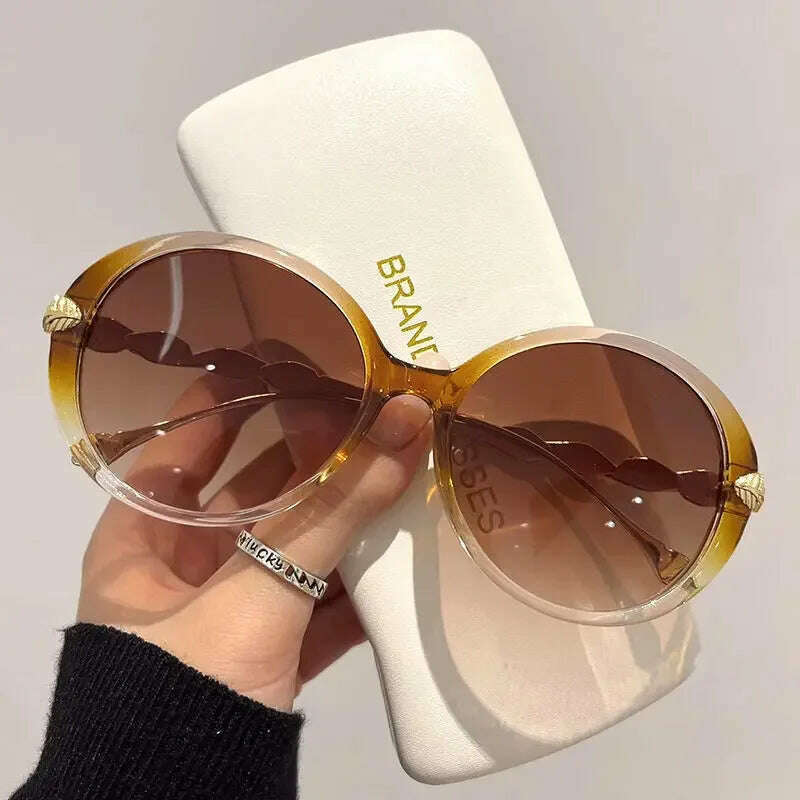 KIMLUD, 2023 Plastic Classic Vintage Sunglasses Woman Oversized Round Frame Luxury Brand Designer Female Glasses Big Shades Oculos New, gradient yellow / China / Other, KIMLUD Womens Clothes