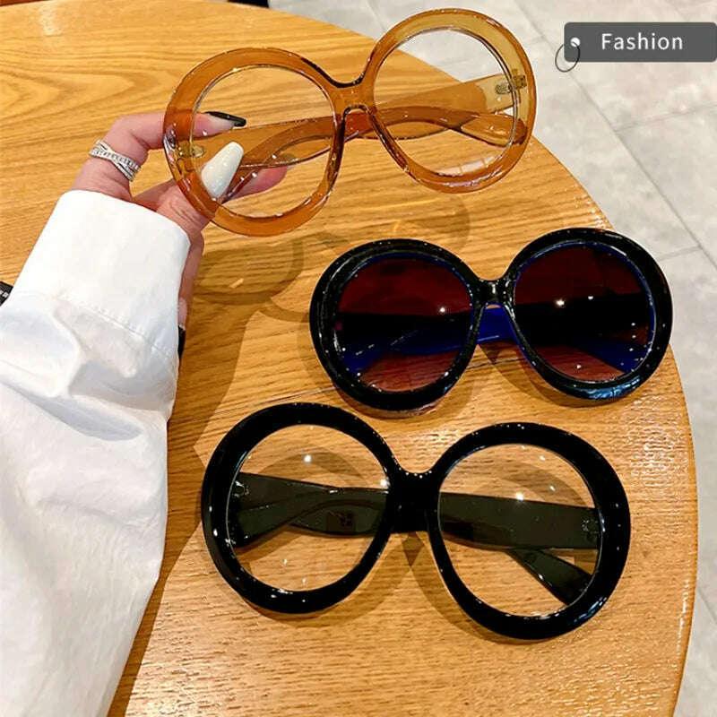 KIMLUD, 2023 Plastic Classic Vintage Sunglasses Woman Oversized Round Frame Female Glasses Big Shades Oculos New, KIMLUD Womens Clothes