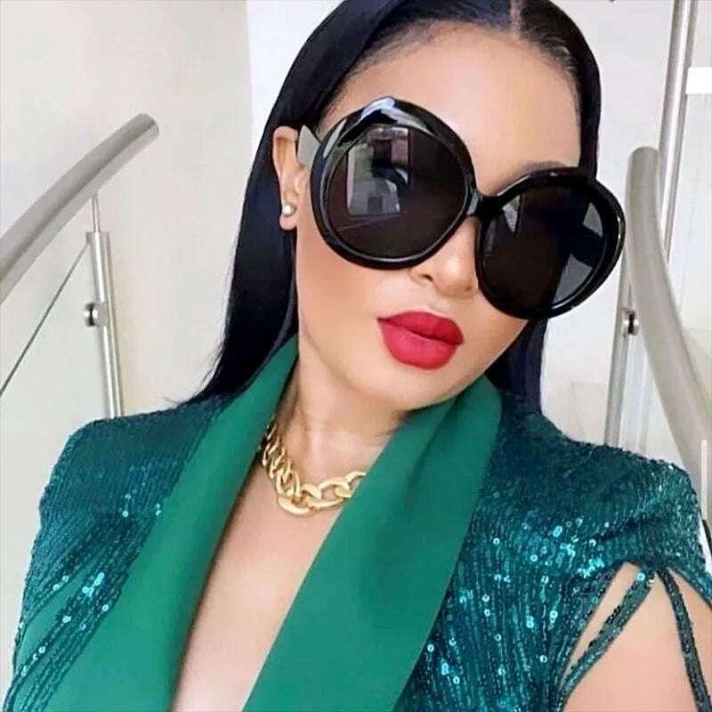 KIMLUD, 2023 Plastic Classic Vintage Sunglasses Woman Oversized Round Frame Female Glasses Big Shades Oculos New, KIMLUD Womens Clothes