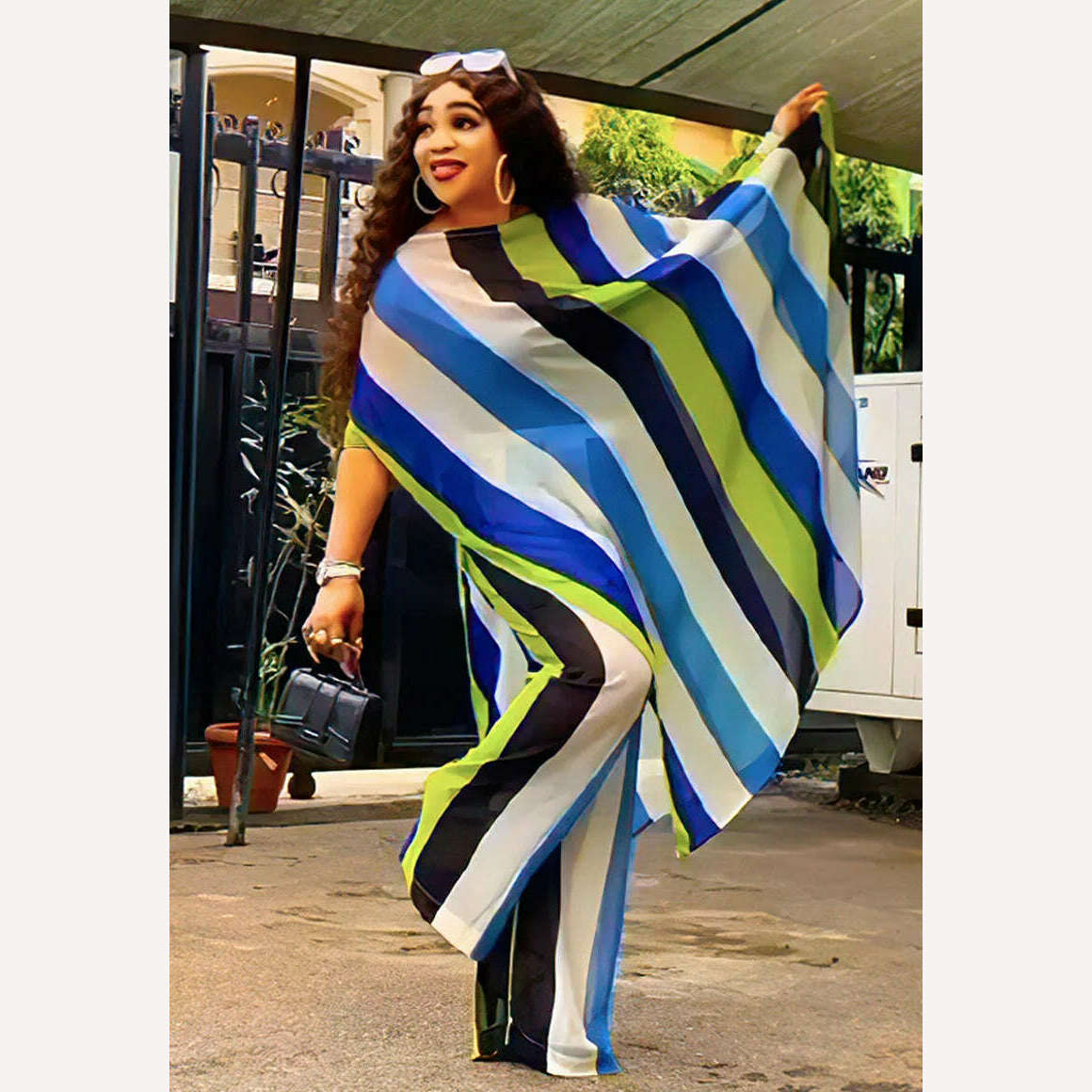 KIMLUD, 2023 Plus Size Spring 2 Piece African Chiffon Clothes for Women Summer Party Dress Dashiki Top Pants Suit Street Casual Outfits, KIMLUD Womens Clothes