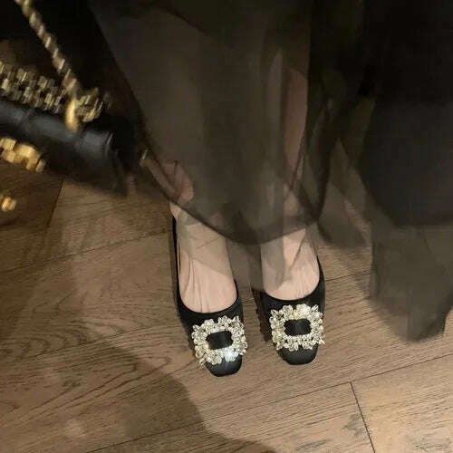 KIMLUD, 2023 Spring and Autumn New Fashion Rhinestone Square Button Flat Bottom Women's Shoes Versatile Silk Bridesmaid Wedding Shoes, KIMLUD Womens ClothesKIMLUD, 2023 Spring and Autumn New Fashion Rhinestone Square Button Flat Bottom Women's Shoes Versatile Silk Bridesmaid Wedding Shoes, black / 38, KIMLUD APPAREL - Womens Clothes