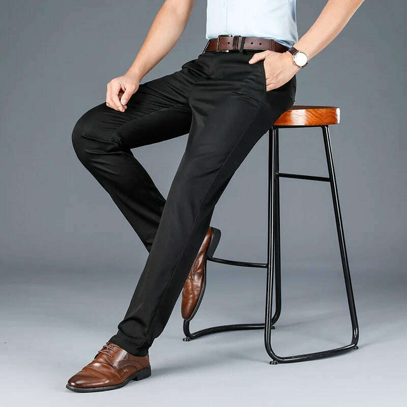 KIMLUD, 2023 Spring and Summer New Men's Khaki Thin Casual Pants Business Fashion Solid Color Stretch Straight-leg Trousers Male Brand, KIMLUD Womens Clothes