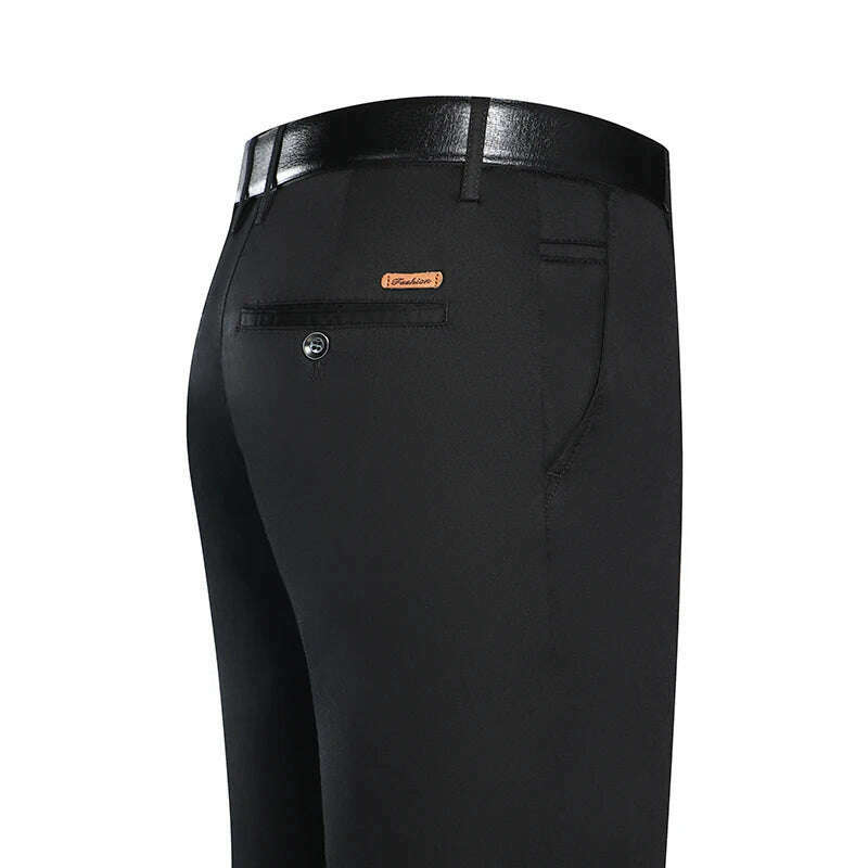 KIMLUD, 2023 Spring and Summer New Men's Khaki Thin Casual Pants Business Fashion Solid Color Stretch Straight-leg Trousers Male Brand, Black / 28, KIMLUD Womens Clothes