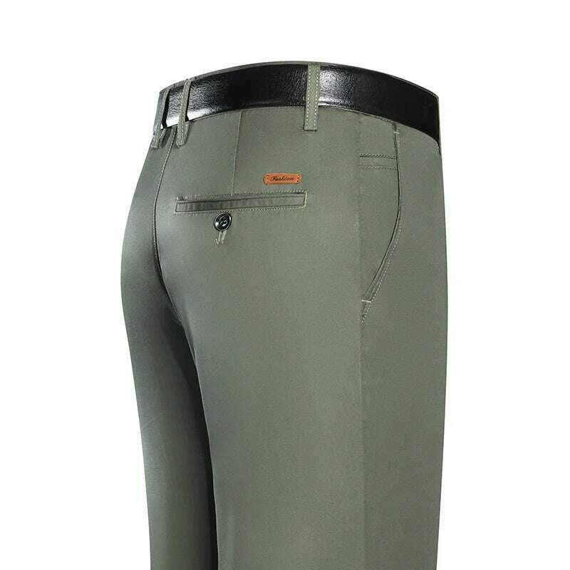 KIMLUD, 2023 Spring and Summer New Men's Khaki Thin Casual Pants Business Fashion Solid Color Stretch Straight-leg Trousers Male Brand, Army Green / 28, KIMLUD Womens Clothes