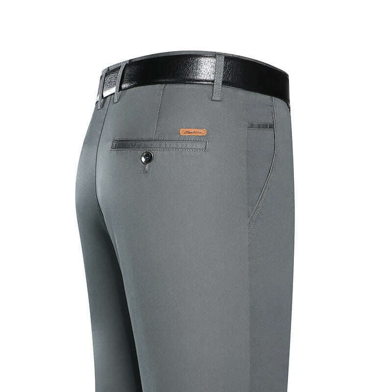 KIMLUD, 2023 Spring and Summer New Men's Khaki Thin Casual Pants Business Fashion Solid Color Stretch Straight-leg Trousers Male Brand, Gray / 28, KIMLUD Womens Clothes