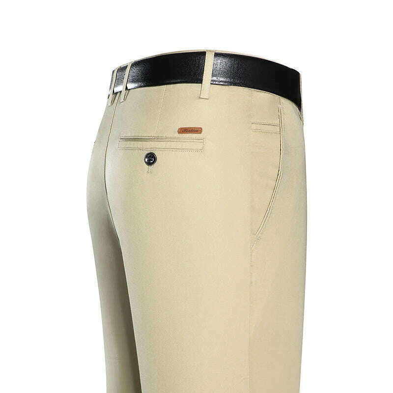 KIMLUD, 2023 Spring and Summer New Men's Khaki Thin Casual Pants Business Fashion Solid Color Stretch Straight-leg Trousers Male Brand, Apricot / 28, KIMLUD Womens Clothes