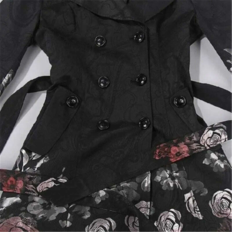 KIMLUD, 2023 Spring Autumn Floral Long Trench Coats Women Clothing Outerwear Rose Jacquard Double Breasted Slim Windbreaker Female C254, KIMLUD Womens Clothes