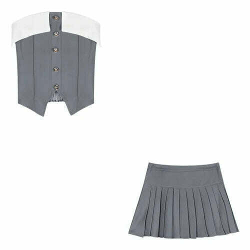 KIMLUD, 2023 Spring for Women Korean Style Gray Suit Coat + Pleated Mini Skirt Suit 2 Pieces Sets Tight-fitting Retro Y2k Suit, KIMLUD Womens ClothesKIMLUD, 2023 Spring for Women Korean Style Gray Suit Coat + Pleated Mini Skirt Suit 2 Pieces Sets Tight-fitting Retro Y2k Suit, tank and skirt / S, KIMLUD APPAREL - Womens Clothes