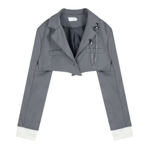 KIMLUD, 2023 Spring for Women Korean Style Gray Suit Coat + Pleated Mini Skirt Suit 2 Pieces Sets Tight-fitting Retro Y2k Suit, KIMLUD Womens ClothesKIMLUD, 2023 Spring for Women Korean Style Gray Suit Coat + Pleated Mini Skirt Suit 2 Pieces Sets Tight-fitting Retro Y2k Suit, gray cardigan / S, KIMLUD APPAREL - Womens Clothes