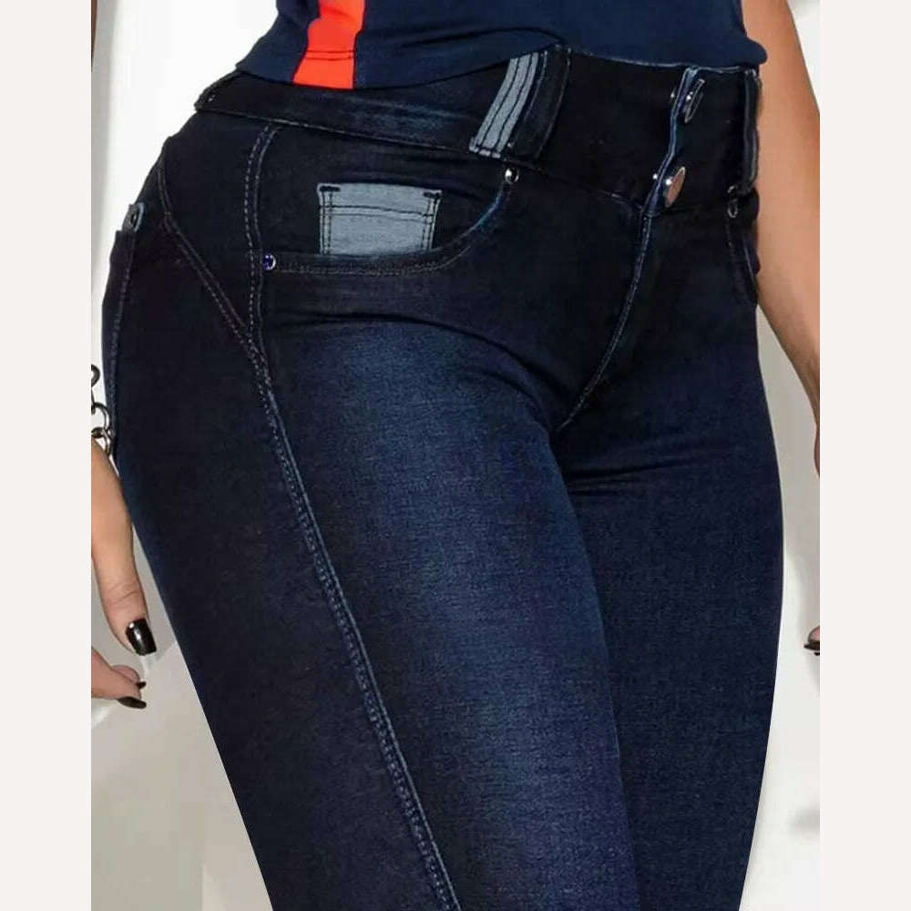 KIMLUD, 2023 Summer Fashion Ladies Skinny Denim Pants Women Pocket Design High Waist Jeans European & American Women's Casual Clothing, KIMLUD Womens Clothes