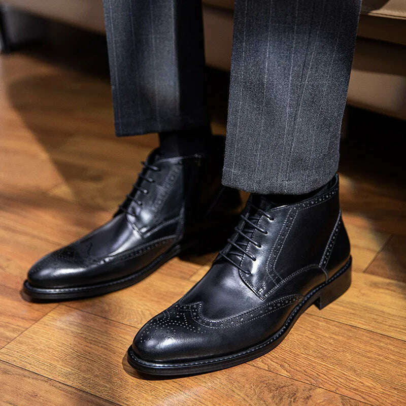 KIMLUD, 2023 Summer Men Chelsea Boots Luxury Genuine Leather Autumn Brand New Style Ankle Brogues Business Work Dress Shoes for Male, KIMLUD Womens Clothes