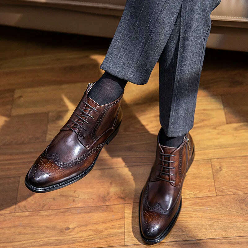 KIMLUD, 2023 Summer Men Chelsea Boots Luxury Genuine Leather Autumn Brand New Style Ankle Brogues Business Work Dress Shoes for Male, KIMLUD Womens Clothes