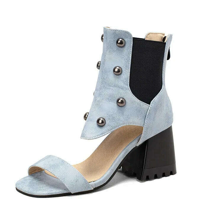KIMLUD, 2023 Summer New Design Women's Riveted Hollow Cool Boots Chunky Heels Mixed Color Chelsea Boots Sandals for Girls Womens Shoes, Blue / 4, KIMLUD Womens Clothes
