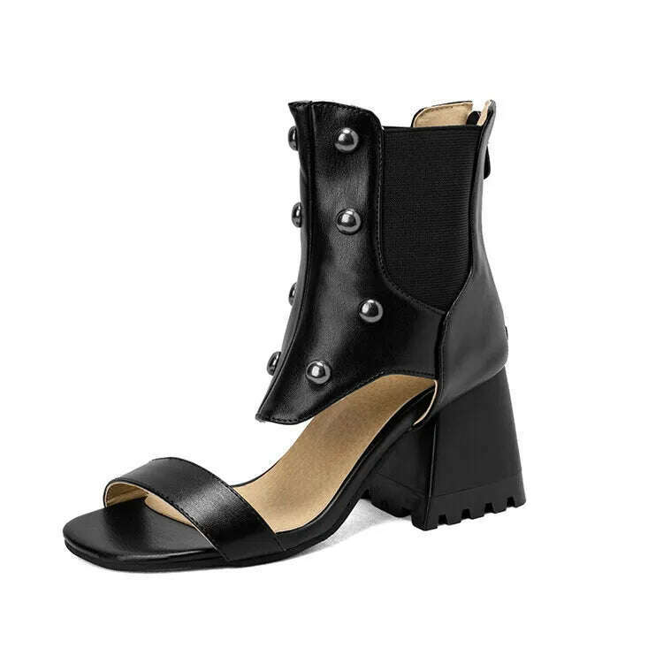KIMLUD, 2023 Summer New Design Women's Riveted Hollow Cool Boots Chunky Heels Mixed Color Chelsea Boots Sandals for Girls Womens Shoes, Black / 4, KIMLUD Womens Clothes