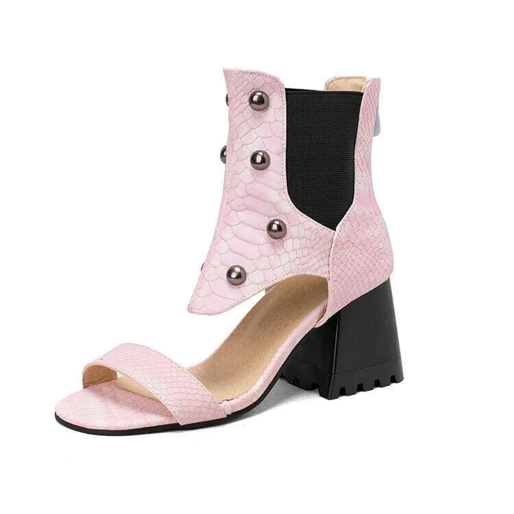 KIMLUD, 2023 Summer New Design Women's Riveted Hollow Cool Boots Chunky Heels Mixed Color Chelsea Boots Sandals for Girls Womens Shoes, Pink / 4, KIMLUD Womens Clothes