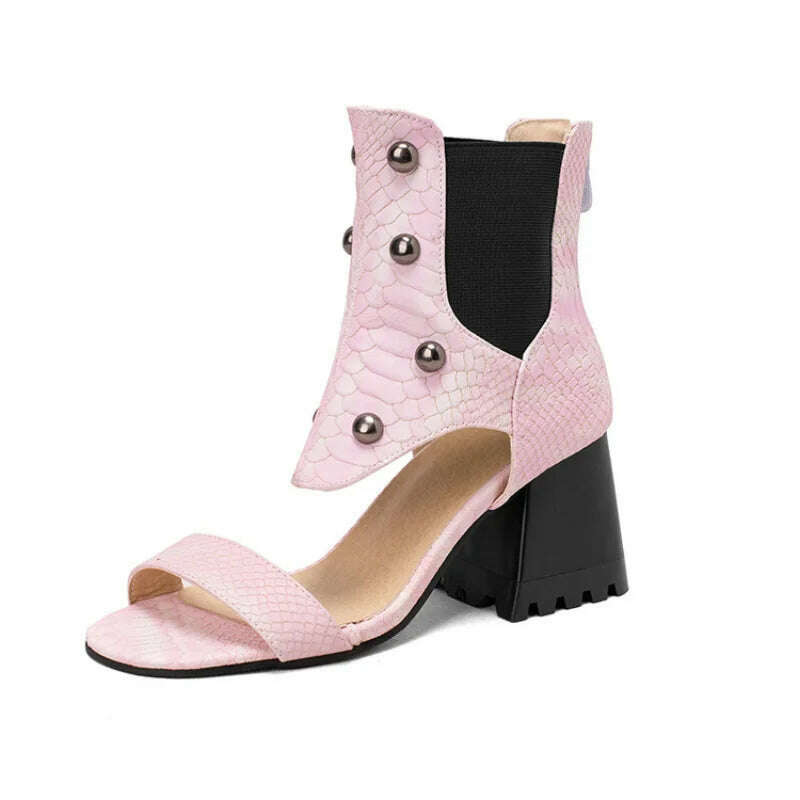 KIMLUD, 2023 Summer New Design Women's Riveted Hollow Cool Boots Chunky Heels Mixed Color Chelsea Boots Sandals for Girls Womens Shoes, KIMLUD Womens Clothes