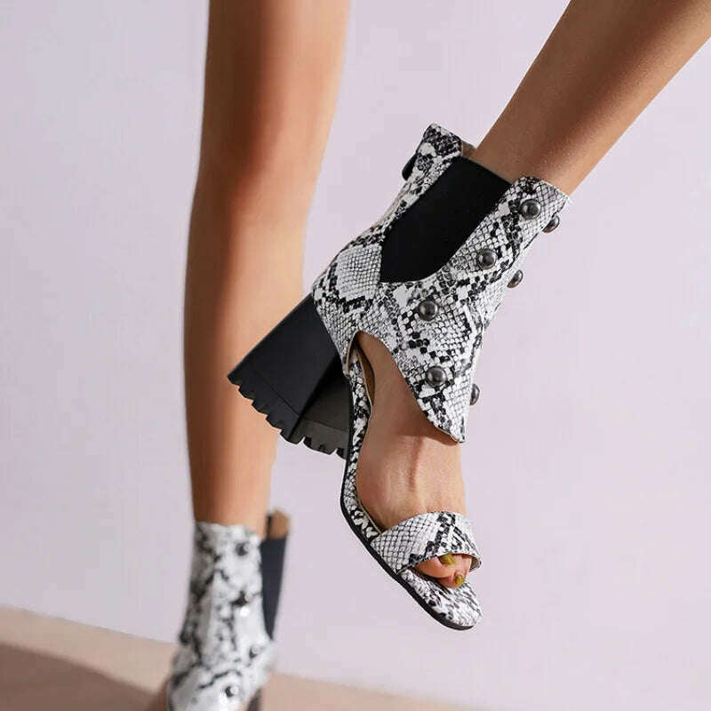 KIMLUD, 2023 Summer New Design Women's Riveted Hollow Cool Boots Chunky Heels Mixed Color Chelsea Boots Sandals for Girls Womens Shoes, KIMLUD Womens Clothes
