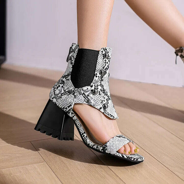 KIMLUD, 2023 Summer New Design Women's Riveted Hollow Cool Boots Chunky Heels Mixed Color Chelsea Boots Sandals for Girls Womens Shoes, KIMLUD Womens Clothes