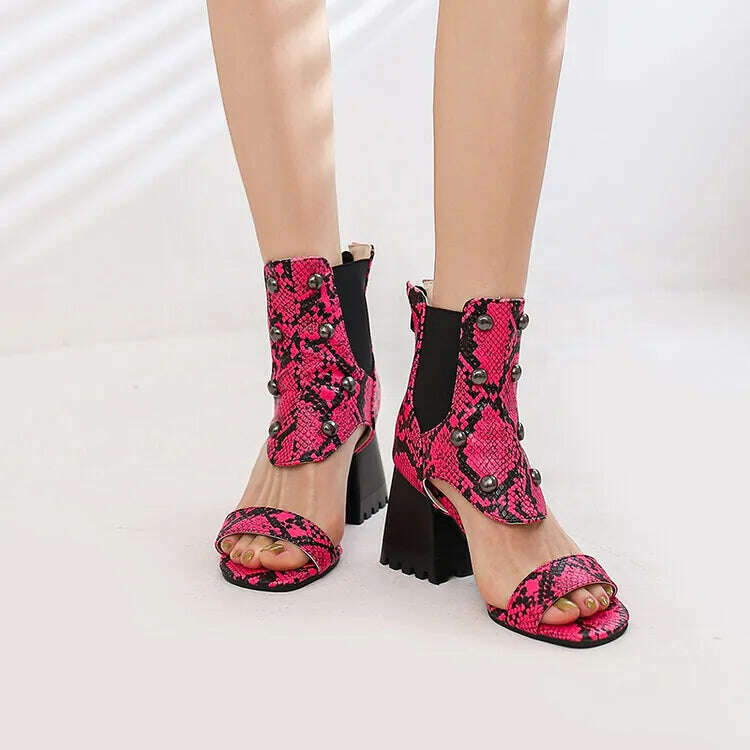 KIMLUD, 2023 Summer New Design Women's Riveted Hollow Cool Boots Chunky Heels Mixed Color Chelsea Boots Sandals for Girls Womens Shoes, KIMLUD Womens Clothes