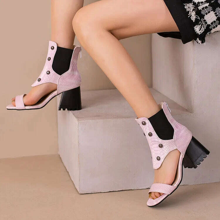 KIMLUD, 2023 Summer New Design Women's Riveted Hollow Cool Boots Chunky Heels Mixed Color Chelsea Boots Sandals for Girls Womens Shoes, KIMLUD Womens Clothes