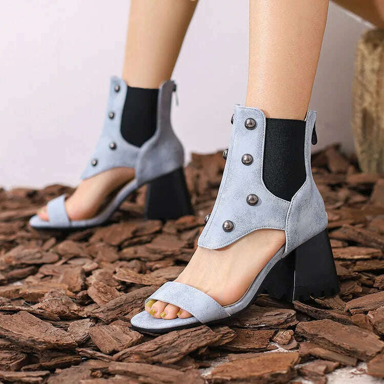 KIMLUD, 2023 Summer New Design Women's Riveted Hollow Cool Boots Chunky Heels Mixed Color Chelsea Boots Sandals for Girls Womens Shoes, KIMLUD Womens Clothes