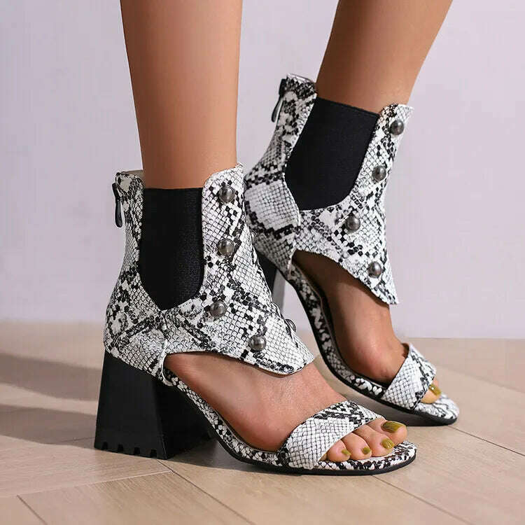 KIMLUD, 2023 Summer New Design Women's Riveted Hollow Cool Boots Chunky Heels Mixed Color Chelsea Boots Sandals for Girls Womens Shoes, KIMLUD Womens Clothes