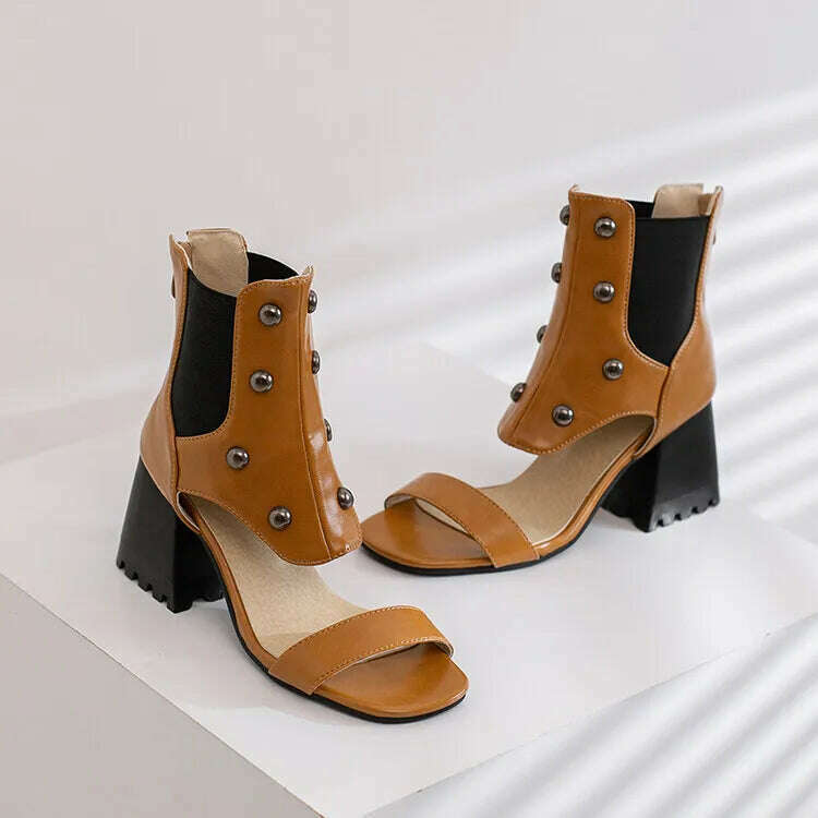 KIMLUD, 2023 Summer New Design Women's Riveted Hollow Cool Boots Chunky Heels Mixed Color Chelsea Boots Sandals for Girls Womens Shoes, KIMLUD Womens Clothes