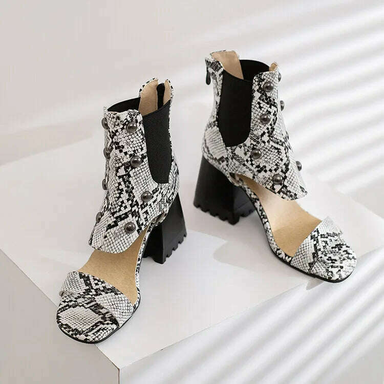 KIMLUD, 2023 Summer New Design Women's Riveted Hollow Cool Boots Chunky Heels Mixed Color Chelsea Boots Sandals for Girls Womens Shoes, KIMLUD Womens Clothes