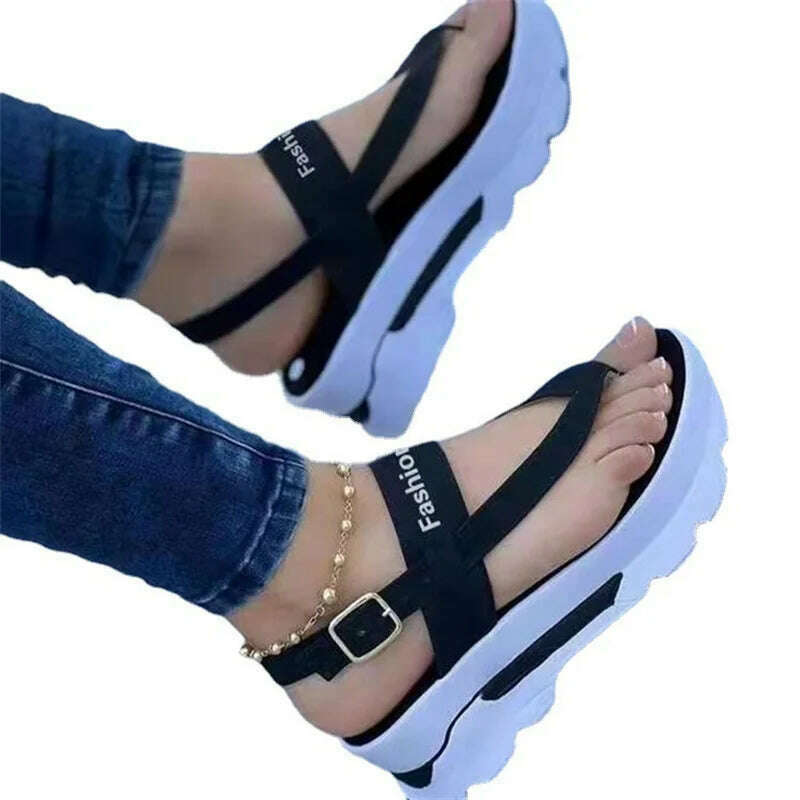KIMLUD, 2023 Summer New Sandals Fashion Large Sandals Wedge-shaped Heel Clip Sandals Women's Thick Outsole Roman Sandals Women's, KIMLUD Womens Clothes