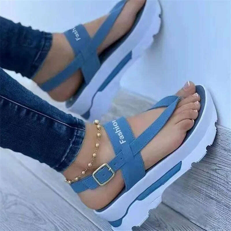 KIMLUD, 2023 Summer New Sandals Fashion Large Sandals Wedge-shaped Heel Clip Sandals Women&#39;s Thick Outsole Roman Sandals Women&#39;s, KIMLUD Womens Clothes