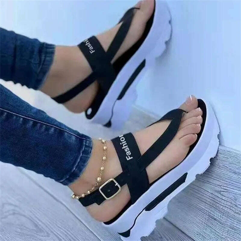 KIMLUD, 2023 Summer New Sandals Fashion Large Sandals Wedge-shaped Heel Clip Sandals Women's Thick Outsole Roman Sandals Women's, KIMLUD Womens Clothes