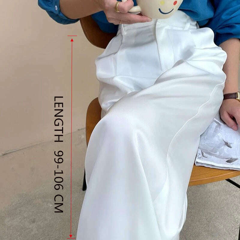 KIMLUD, 2023 Summer New Silk Satin Women's Pants High Waist Casual Black Korean Fashion Wide Leg Suit Pants for Women Trousers Oversize, KIMLUD Womens ClothesKIMLUD, 2023 Summer New Silk Satin Women's Pants High Waist Casual Black Korean Fashion Wide Leg Suit Pants for Women Trousers Oversize, Regular-White / M, KIMLUD APPAREL - Womens Clothes