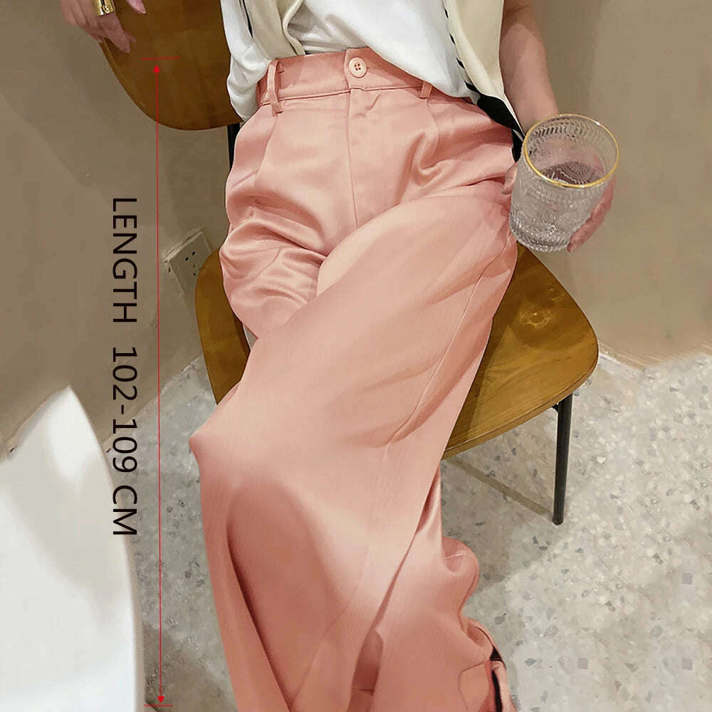 KIMLUD, 2023 Summer New Silk Satin Women's Pants High Waist Casual Black Korean Fashion Wide Leg Suit Pants for Women Trousers Oversize, KIMLUD Womens ClothesKIMLUD, 2023 Summer New Silk Satin Women's Pants High Waist Casual Black Korean Fashion Wide Leg Suit Pants for Women Trousers Oversize, Extended-SkinPink / 2XL, KIMLUD APPAREL - Womens Clothes