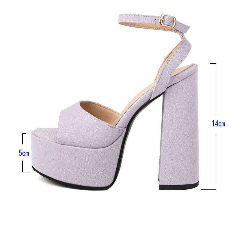 KIMLUD, 2023 Summer Women High Heel Shoes Platform Square High Heel Ladies Sandals PU Leather Open Toe Buckle Party Women's Shoes, KIMLUD Womens Clothes