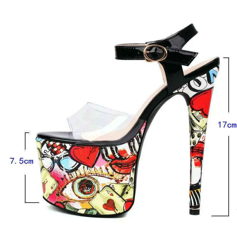 KIMLUD, 2023 Summer Women High Heel Shoes Platform Super Thin High Heel 17CM Women Sandals PU Leather Open Toe Buckle Sexy Women's Shoe, KIMLUD Womens Clothes