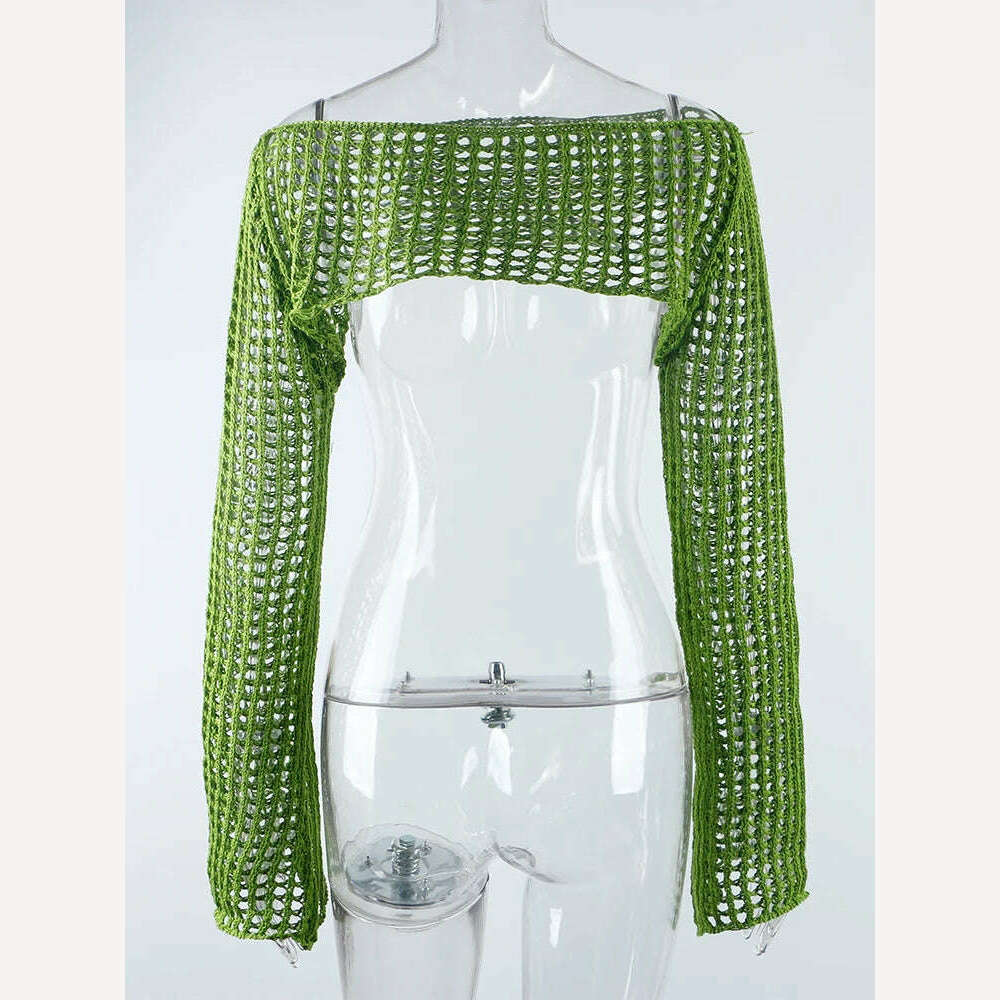 KIMLUD, 2023 Summer Y2k Crochet Knit Hollow Out Tops Vintage Mesh Top Grunge Clothes 2000s Aesthetic Mesh Sweatshirt Crop Top for Women, KIMLUD Womens Clothes