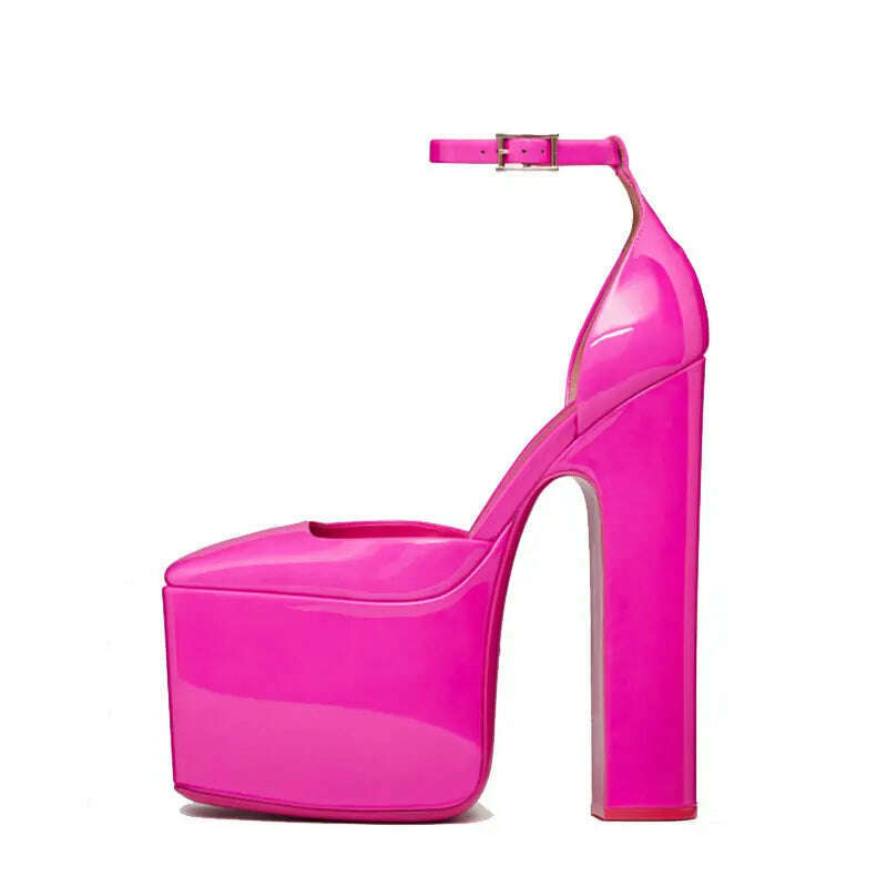 KIMLUD, 2023 ultra-high waterproof platform ultra-high thick heel design square head shallow mouth lace Mary Jane single shoes for women, rose / 34, KIMLUD Womens Clothes