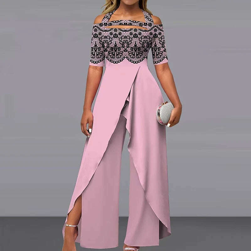 KIMLUD, 2023 Wide Leg Pants Printing Playsuits Women Summer Half Sleeve Fashion Loungewear Jumpsuits Patchwork Streetwear Dropshipping, 01 Print / S, KIMLUD Womens Clothes