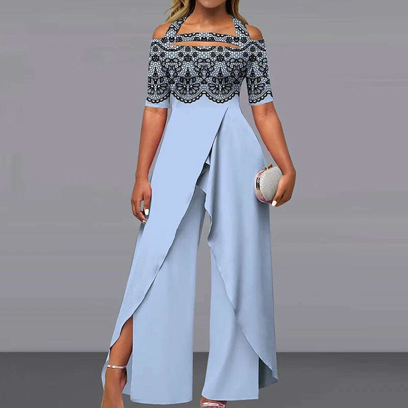 KIMLUD, 2023 Wide Leg Pants Printing Playsuits Women Summer Half Sleeve Fashion Loungewear Jumpsuits Patchwork Streetwear Dropshipping, 02 Print / S, KIMLUD Womens Clothes