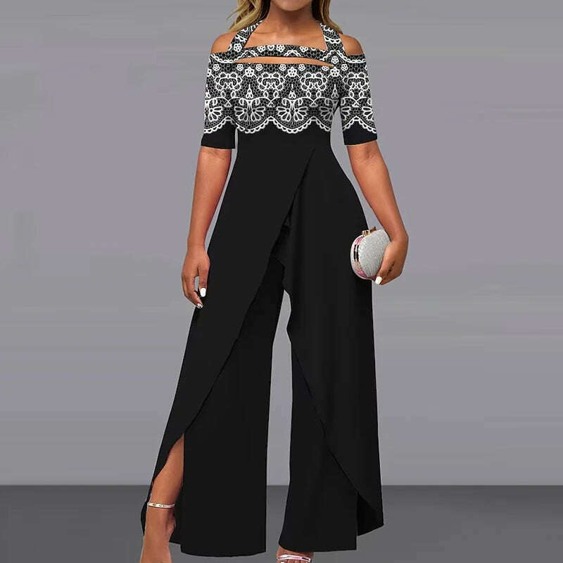 KIMLUD, 2023 Wide Leg Pants Printing Playsuits Women Summer Half Sleeve Fashion Loungewear Jumpsuits Patchwork Streetwear Dropshipping, 03 Print / S, KIMLUD Womens Clothes