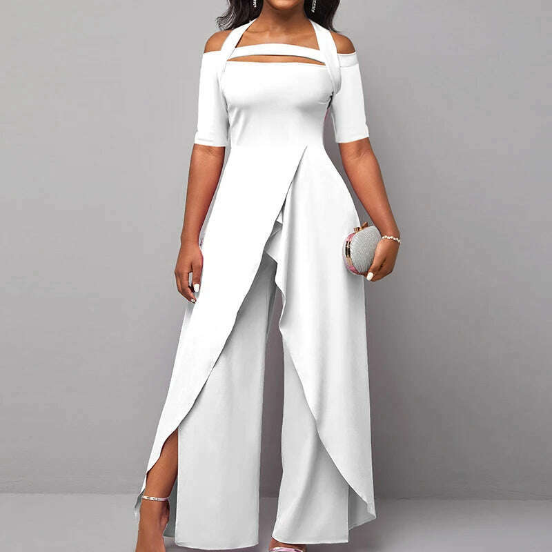 KIMLUD, 2023 Wide Leg Pants Printing Playsuits Women Summer Half Sleeve Fashion Loungewear Jumpsuits Patchwork Streetwear Dropshipping, 10 Solid White / S, KIMLUD Womens Clothes