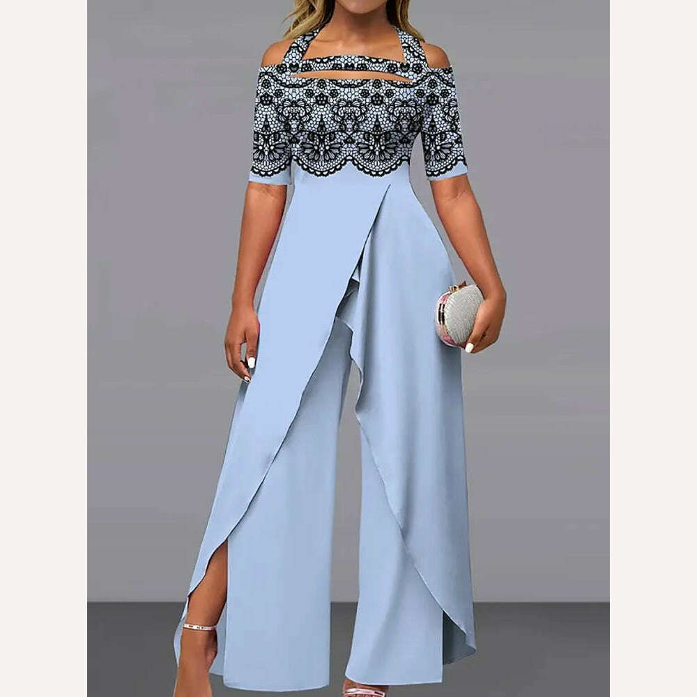 KIMLUD, 2023 Wide Leg Pants Printing Playsuits Women Summer Half Sleeve Fashion Loungewear Jumpsuits Patchwork Streetwear Dropshipping, KIMLUD Womens Clothes