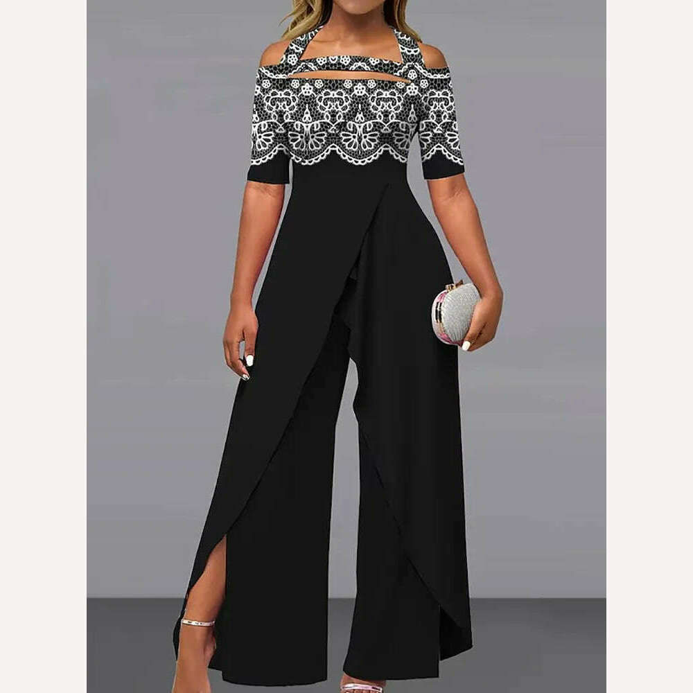 KIMLUD, 2023 Wide Leg Pants Printing Playsuits Women Summer Half Sleeve Fashion Loungewear Jumpsuits Patchwork Streetwear Dropshipping, KIMLUD Womens Clothes