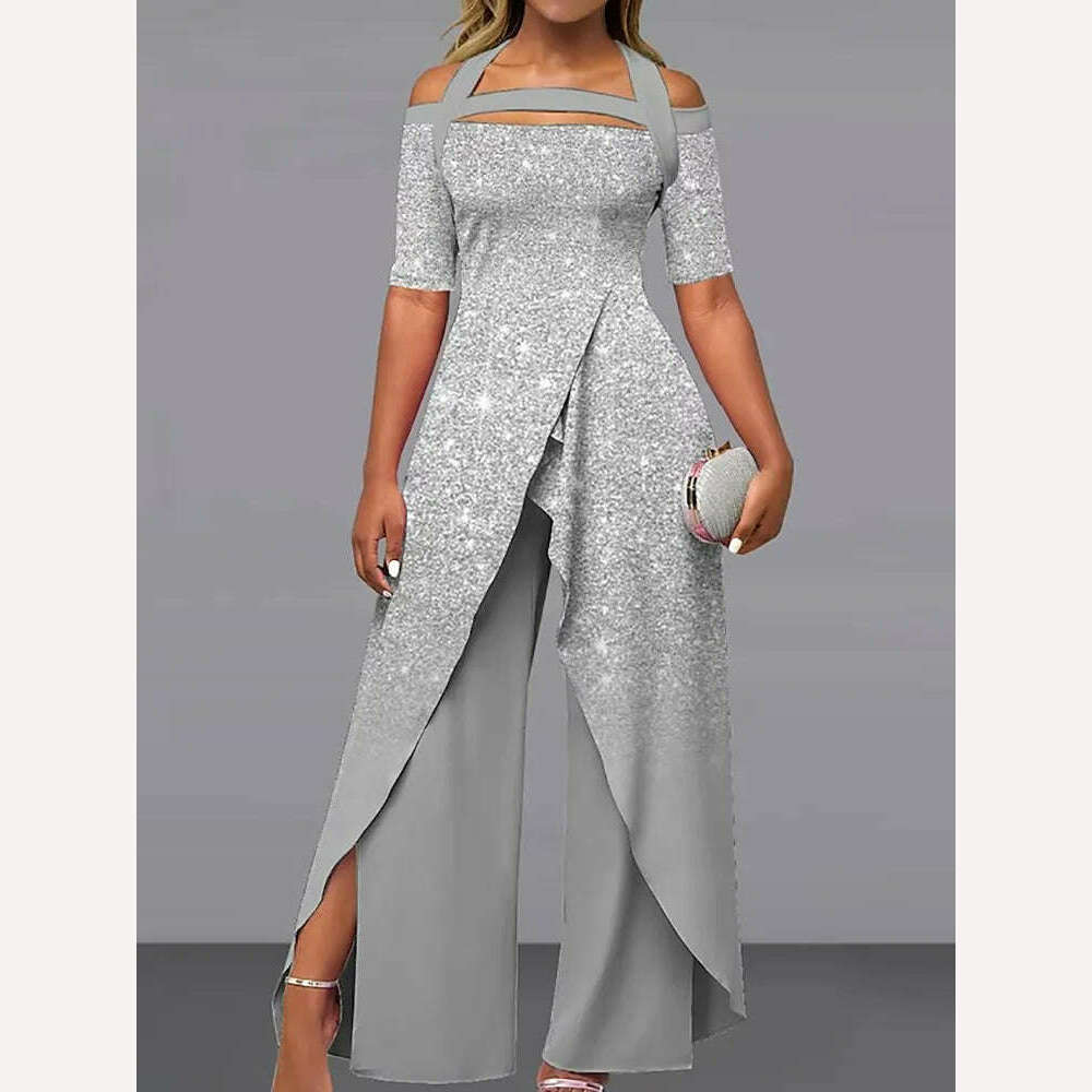 KIMLUD, 2023 Wide Leg Pants Printing Playsuits Women Summer Half Sleeve Fashion Loungewear Jumpsuits Patchwork Streetwear Dropshipping, KIMLUD Womens Clothes