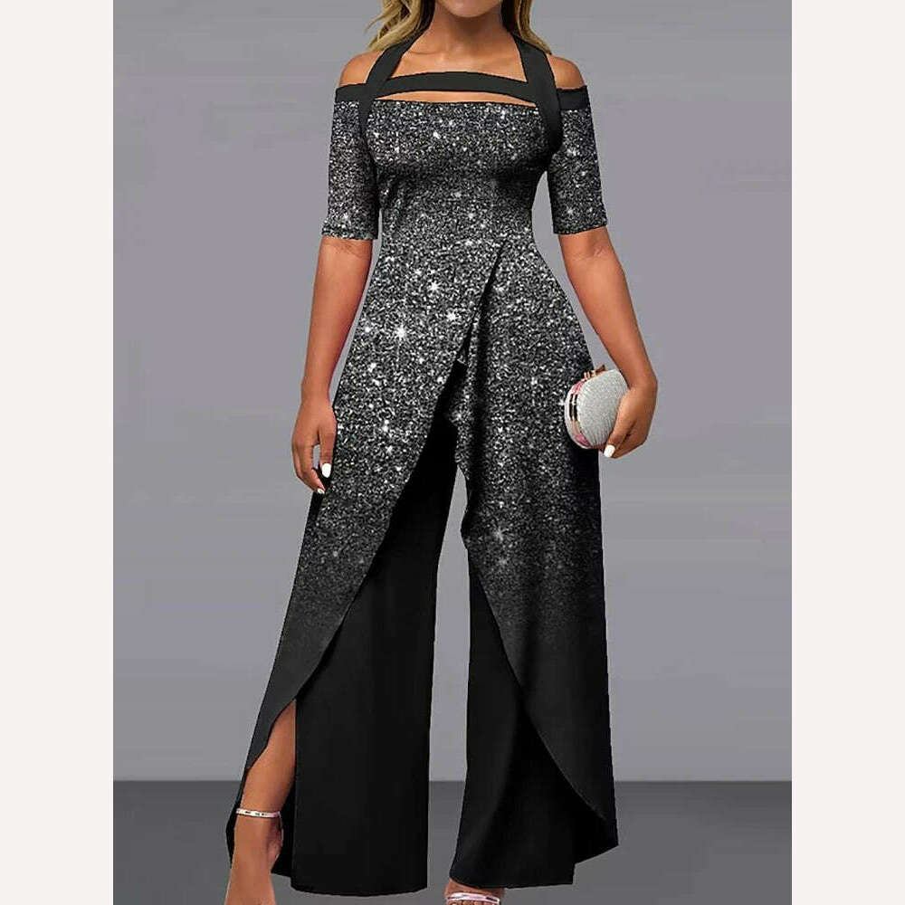 KIMLUD, 2023 Wide Leg Pants Printing Playsuits Women Summer Half Sleeve Fashion Loungewear Jumpsuits Patchwork Streetwear Dropshipping, KIMLUD Womens Clothes