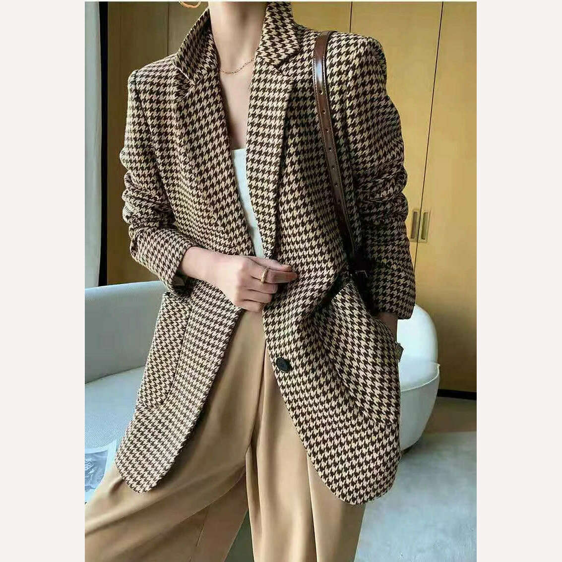 KIMLUD, 2023 Winter Coats Women Blazer Chic Elegant Woman Jacket Autumn Office Lady Casual Plaid Belt Oversize Blazer Women Clothing, KIMLUD Womens Clothes