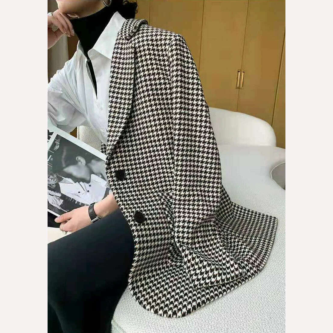 KIMLUD, 2023 Winter Coats Women Blazer Chic Elegant Woman Jacket Autumn Office Lady Casual Plaid Belt Oversize Blazer Women Clothing, KIMLUD Womens Clothes