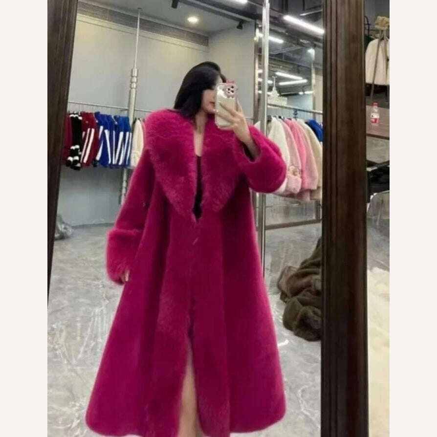 KIMLUD, 2023 Winter Fashion Fur Coat Women's High-End Luxury Mid-Length Fox Fur Collar Mink Fur Coats Warm Elegant Long Fur Jackets, KIMLUD Women's Clothes