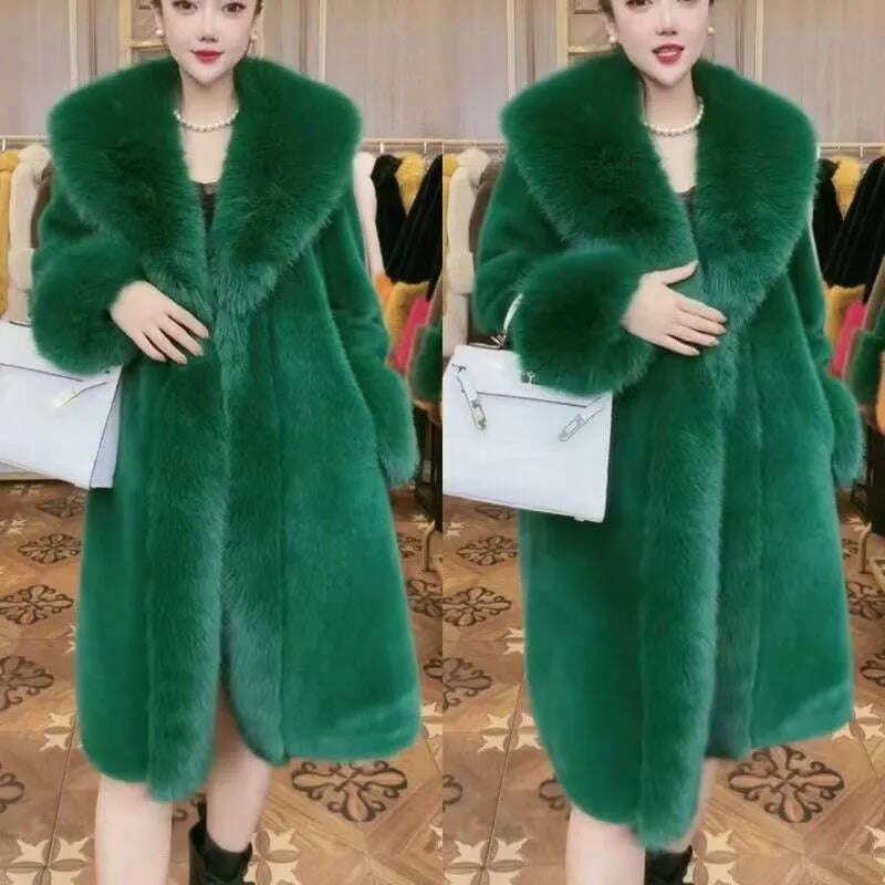 KIMLUD, 2023 Winter Fur Coat Women Thickened Artificial Fox Fur Mid Length Mink All Match Big Fur Collar Long Sleeved Female Outwear, KIMLUD Womens Clothes