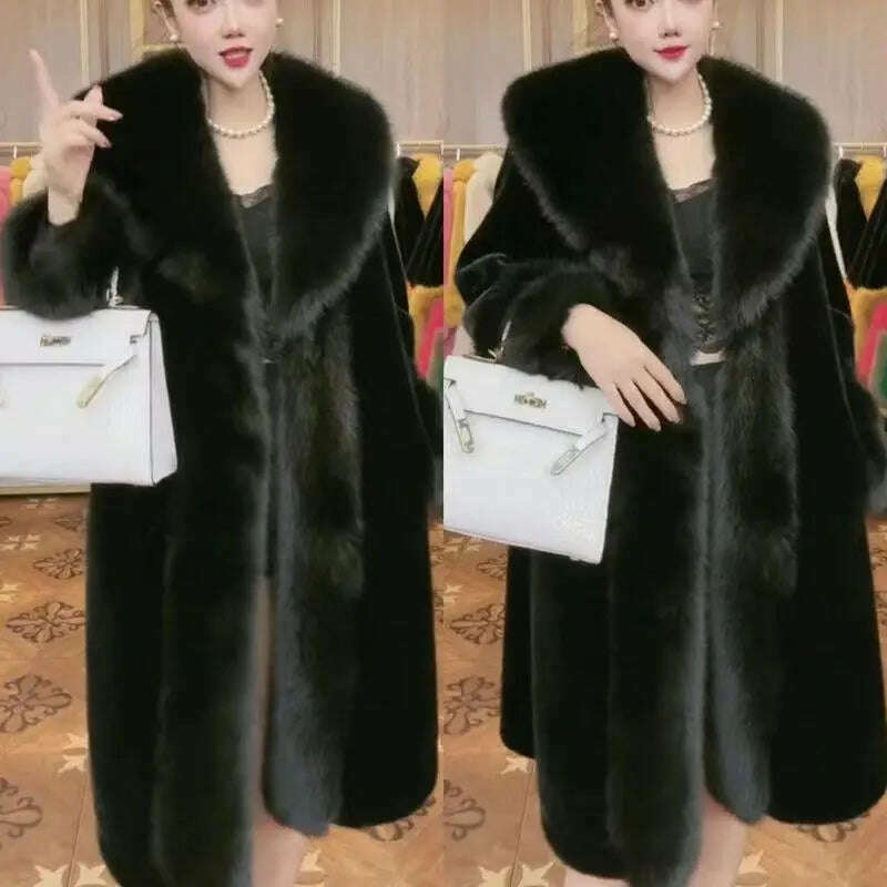 KIMLUD, 2023 Winter Fur Coat Women Thickened Artificial Fox Fur Mid Length Mink All Match Big Fur Collar Long Sleeved Female Outwear, KIMLUD Womens Clothes